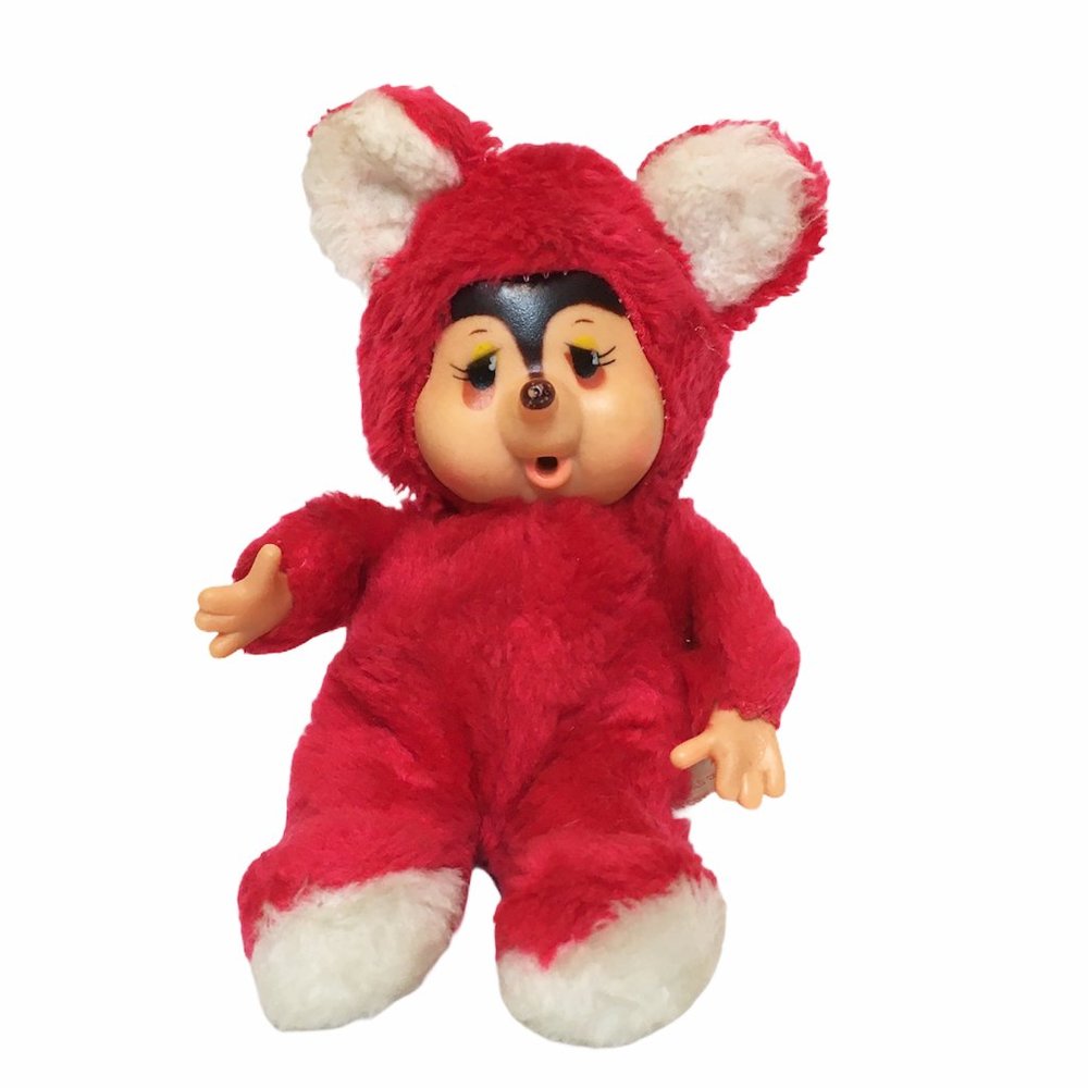 RARE Vintage Red Thumb Sucking Mouse Plush 8in.